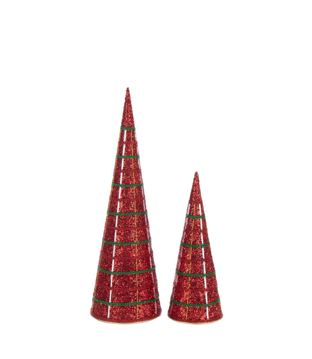 Lot de 2 Cônes de Noël Perles 40cm Rouge-2