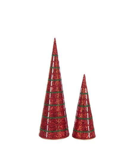 Lot de 2 Cônes de Noël Perles 40cm Rouge