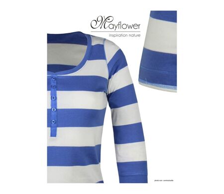MAYFLOWER DOMINGO2 - Tee-shirt manches 3/4 en coton à rayures blanches et bleues