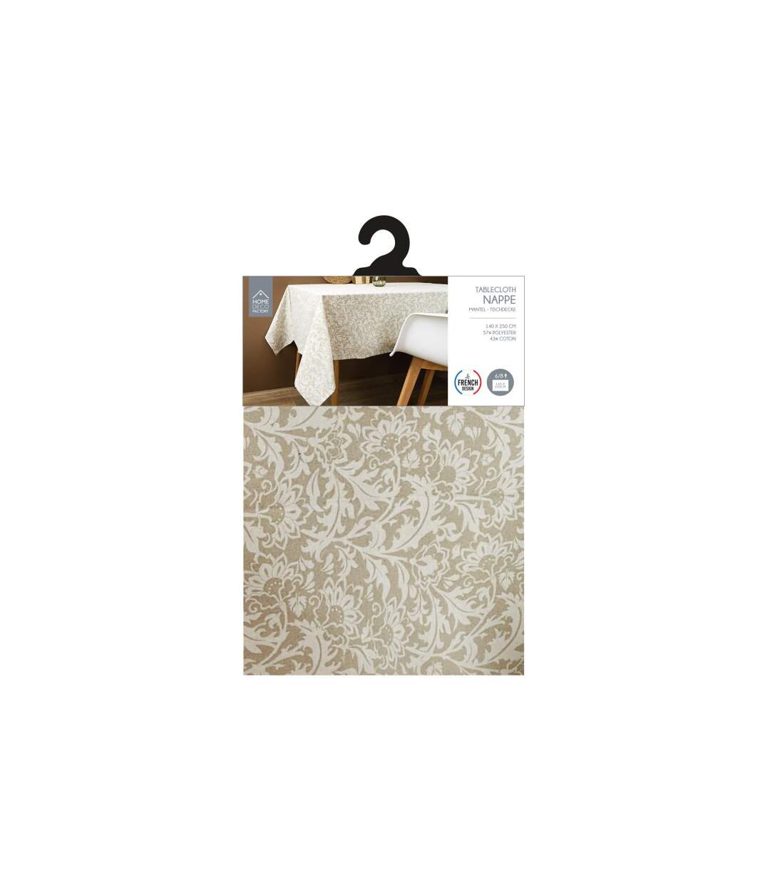 Nappe Imprimée Feuillage 140x250cm Beige-2