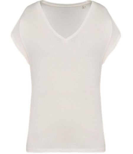 T-shirt loose à col V écoresponsable - Femme - PAT312 - beige ivoire