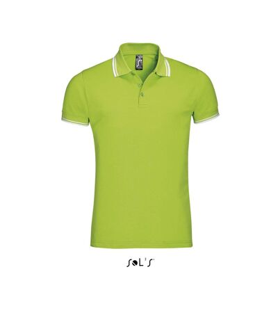 Polo homme coton - 00577 - vert lime et bande blanche