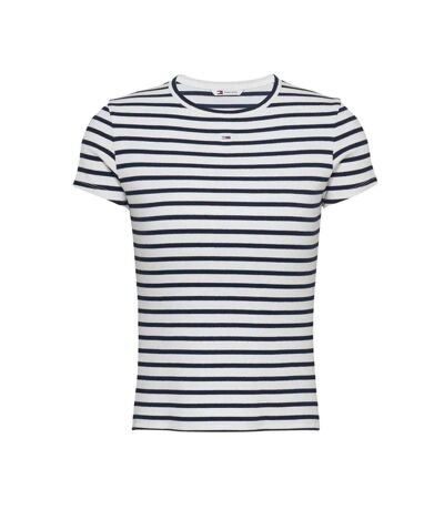 T-shirt marinière blanc femme tommy jeans slim essential - l
