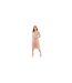 Womens/ladies V Neck Long-sleeved Wrap Dress Pale Mauve Deluxe-1