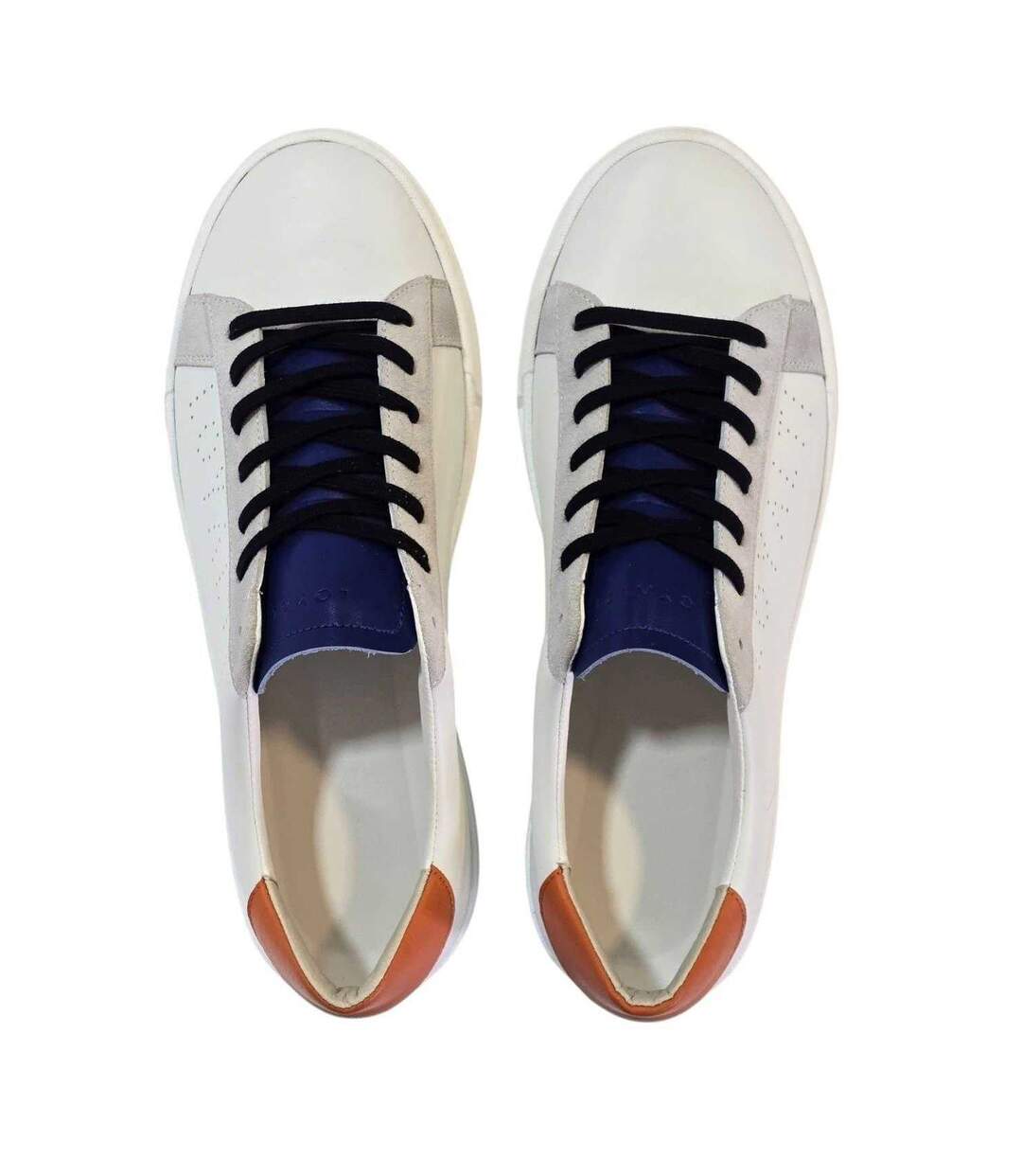 Mens Levia Leather Flat Trainers White Grey Loyalti-4