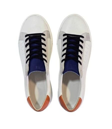 Mens Levia Leather Flat Trainers White Grey Loyalti