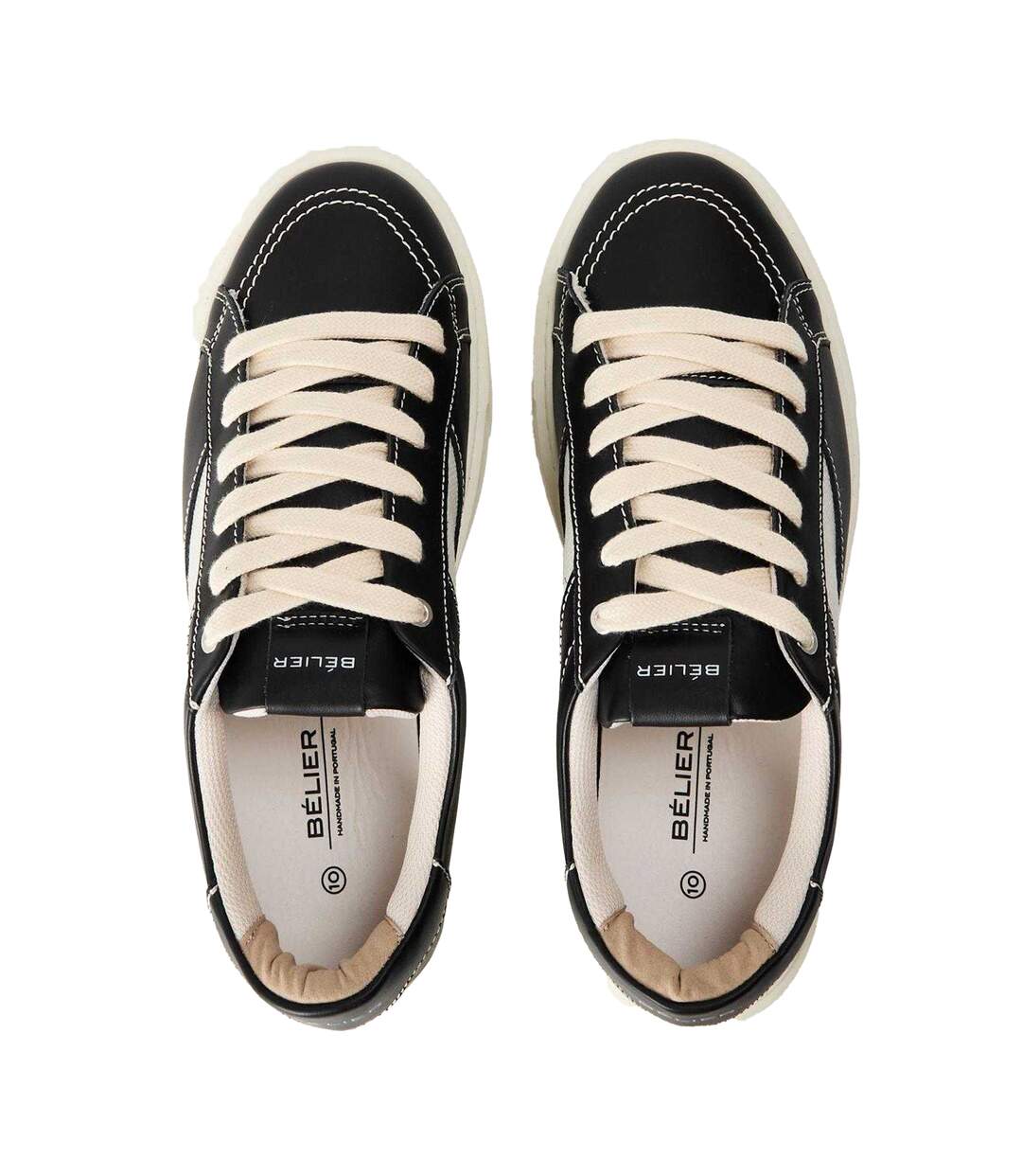 Mens Leather Low Cut Trainers Black Off White Belier-4