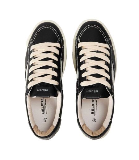 Mens Leather Low Cut Trainers Black Off White Belier