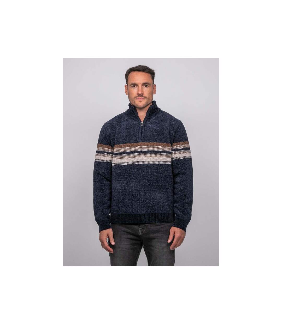 Pull chenille col camionneur zippé rayures LATORIA-1