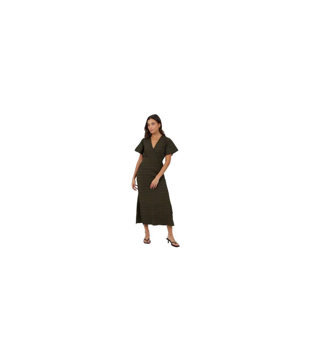 Robe Mi-longue Manches Courtes Femme Kaki Noir Brave Soul-1