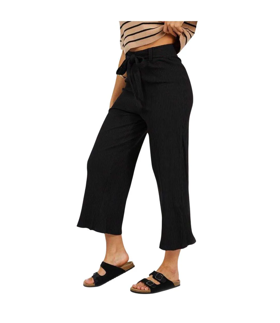 Womens/ladies Relaxed Wide Leg Trousers Black Brave Soul-2