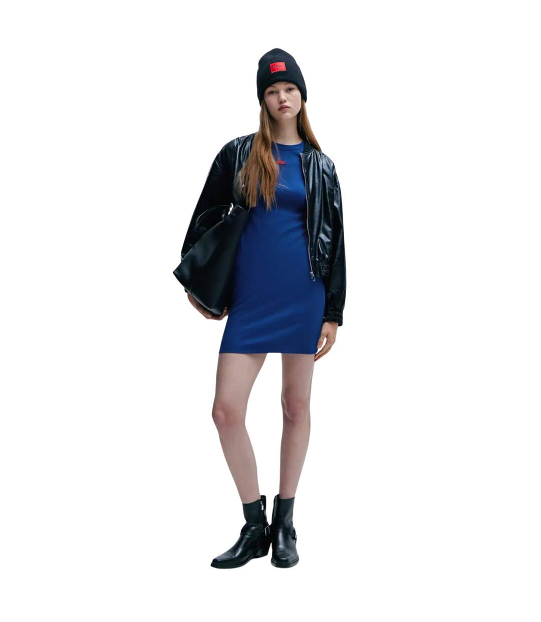 Womens/ladies nemalia cotton stretch bodycon dress blue Hugo-4