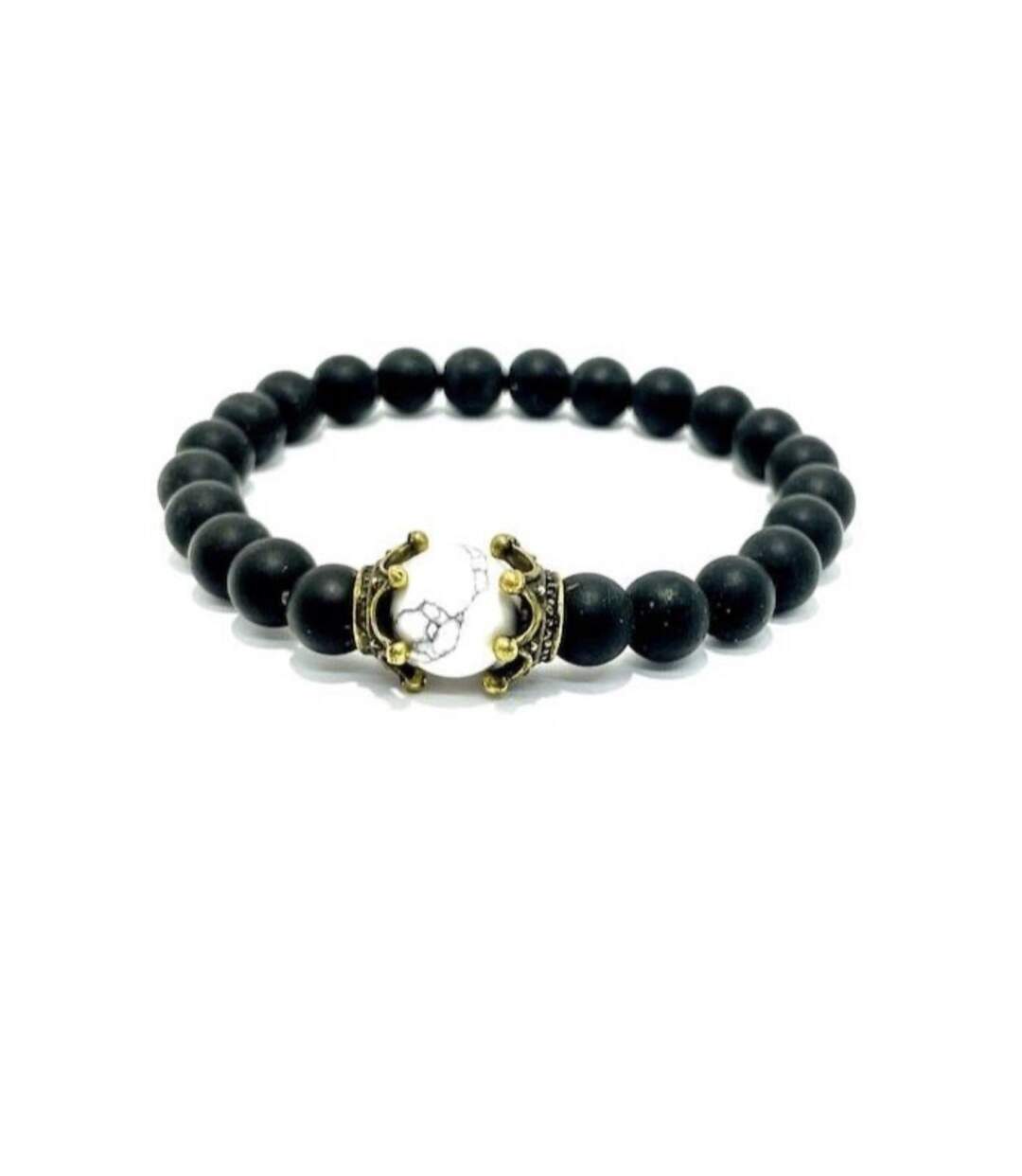 Bracelet en onyx et howlite-1