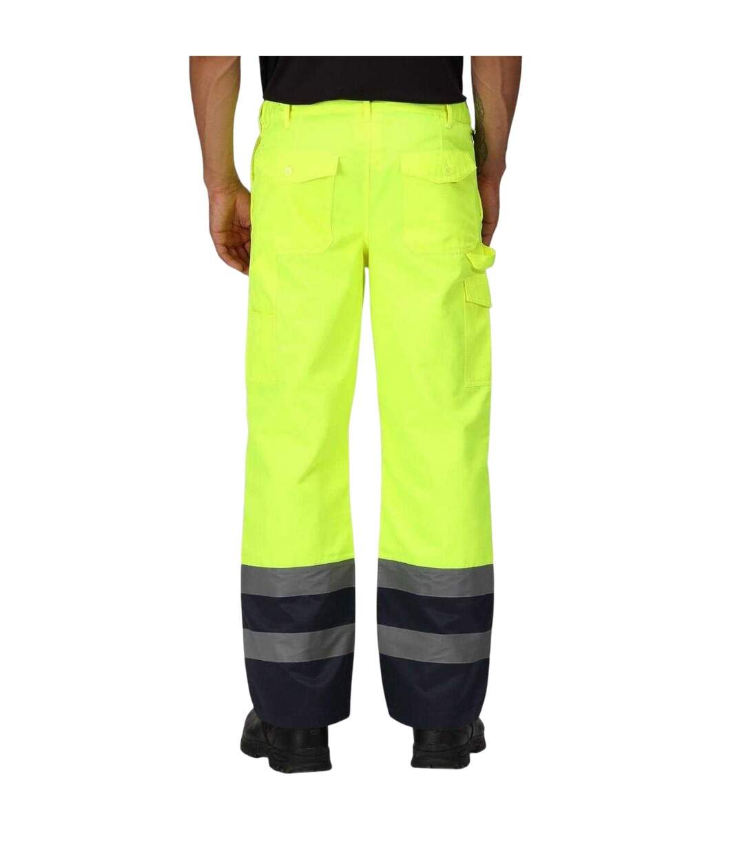 Mens Workwear Colour Block High-vis Cargo Trousers Yellow Navy Regatta-3