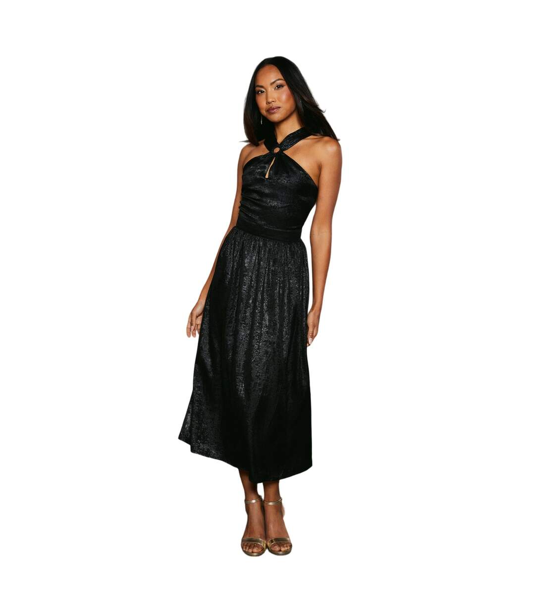 Womens/ladies metallic halter neck midi dress black Principles-1