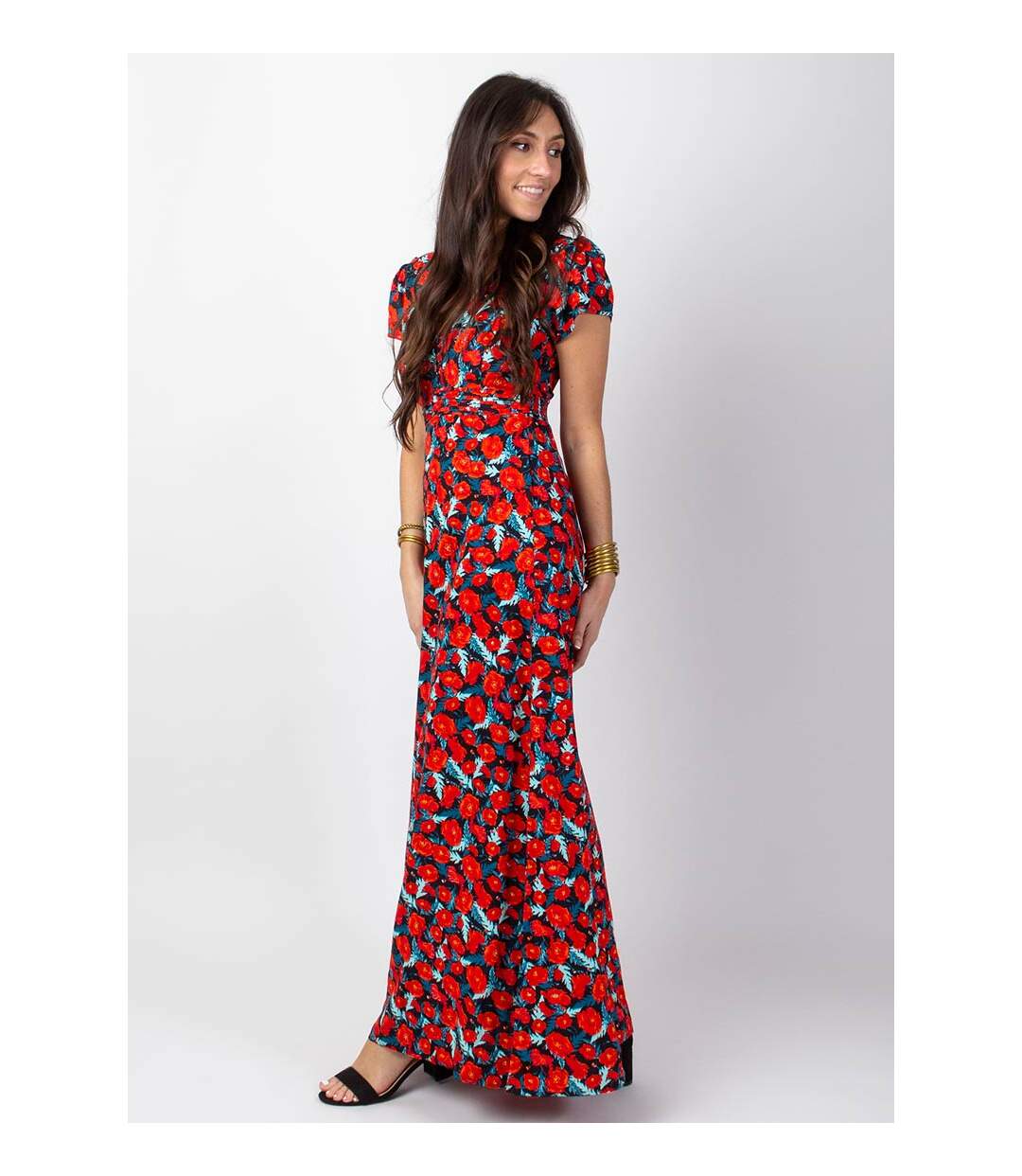 Robe longue fluide MARBELLA imprimé fleuri rouge Coton Du Monde