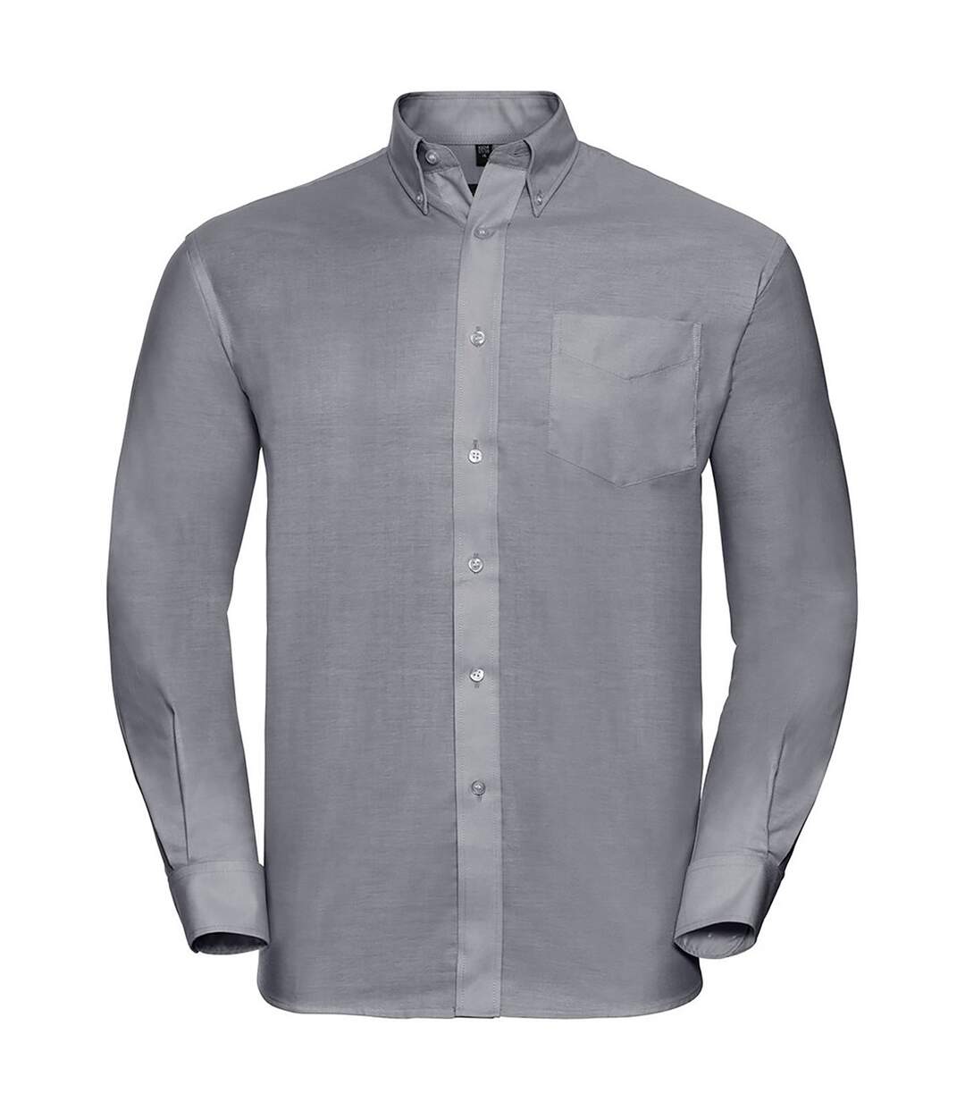 Collection mens long sleeve easy care oxford shirt silver grey Russell-1