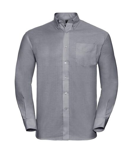 Collection mens long sleeve easy care oxford shirt silver grey Russell