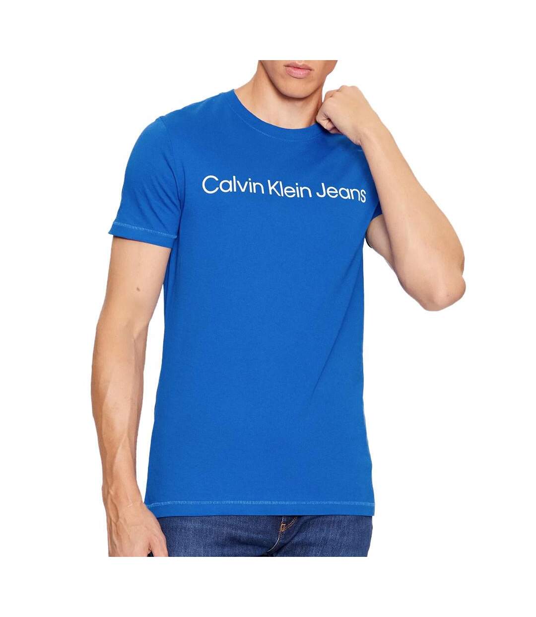 T-shirt Bleu Homme Calvin Klein Jeans Institutional Logo - S-1