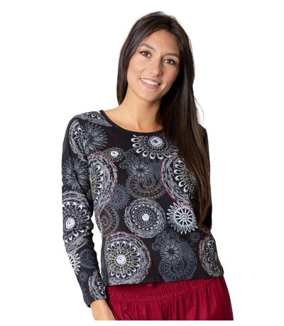 Top en coton SILKI gris imprimé rosaces Coton Du Monde