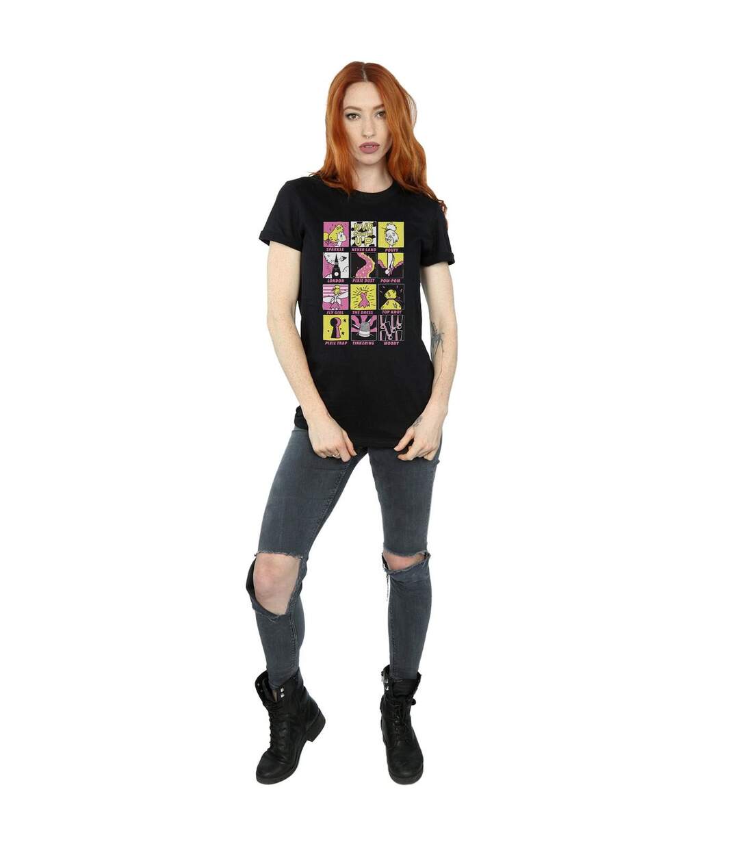 Disney Femme/Ladies - T-shirt boyfriend en coton avec carrés de la Fée Clochette (Noir) - UTBI46466-4