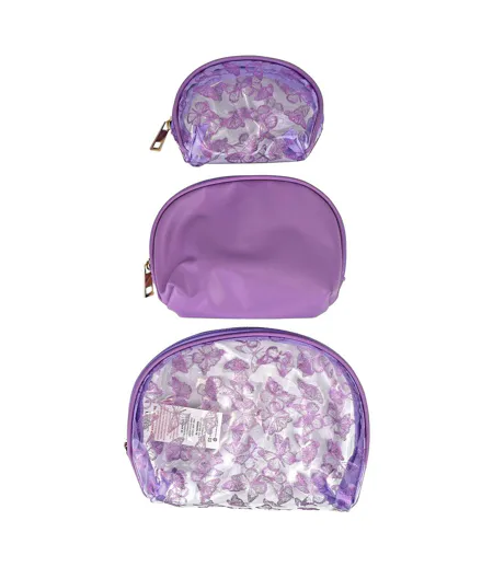 3 Piece Ladies Butterfly Print Cosmetic Bag Set Makeup Toiletry Travel Bags