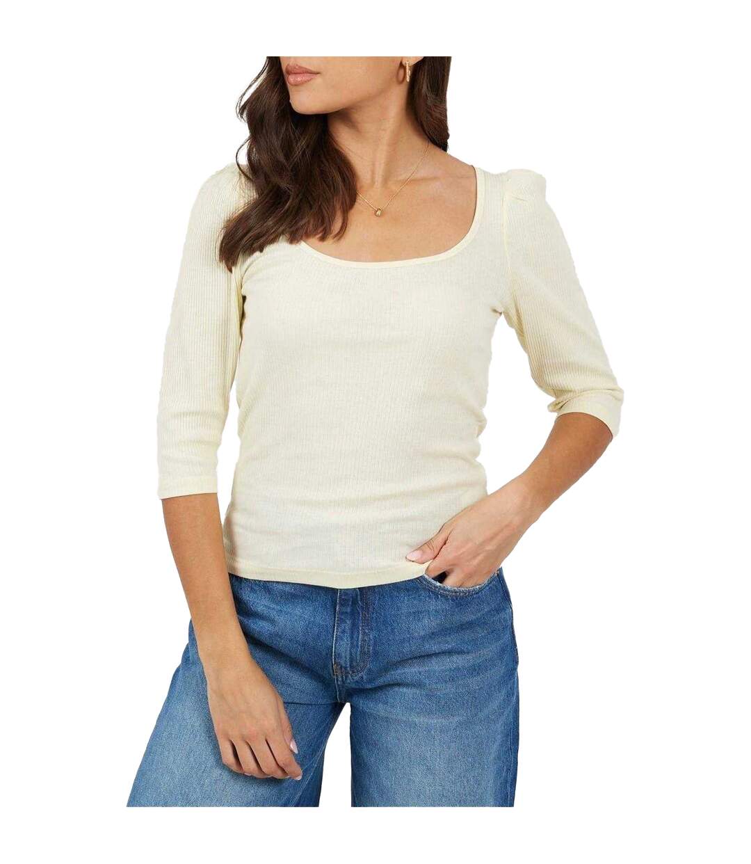 Haut Manches Bouffantes Motif/style Côtelé Femme Crème Brave Soul-2