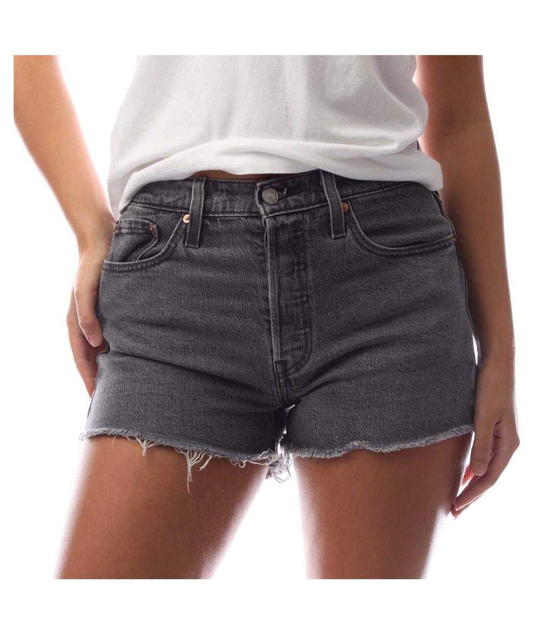 Womens/ladies 501 Original Jean Shorts Charcoal Grey Levis-2