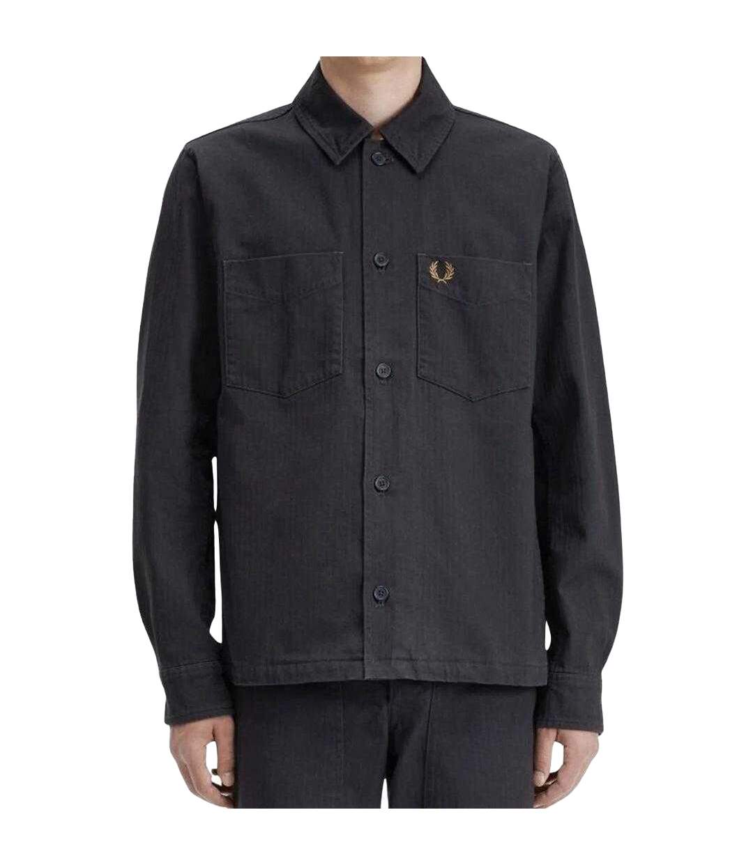 Mens Anchor Herringbone Overshirt Grey Fred Perry-3