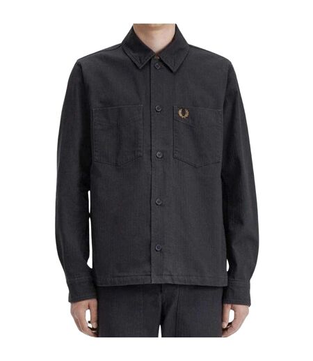 Mens Anchor Herringbone Overshirt Grey Fred Perry