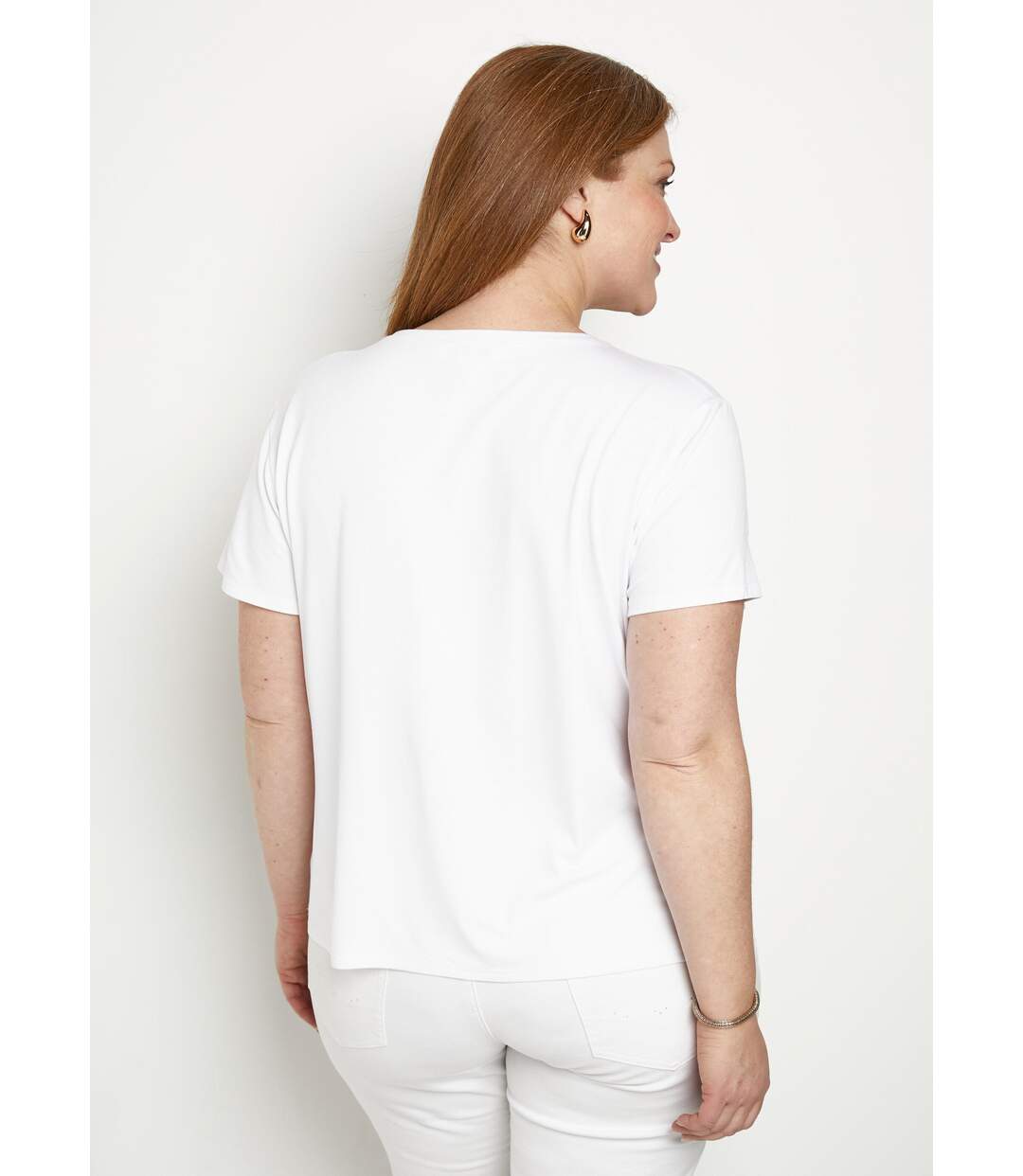 T-shirt uni strass col rond manches courtes-2