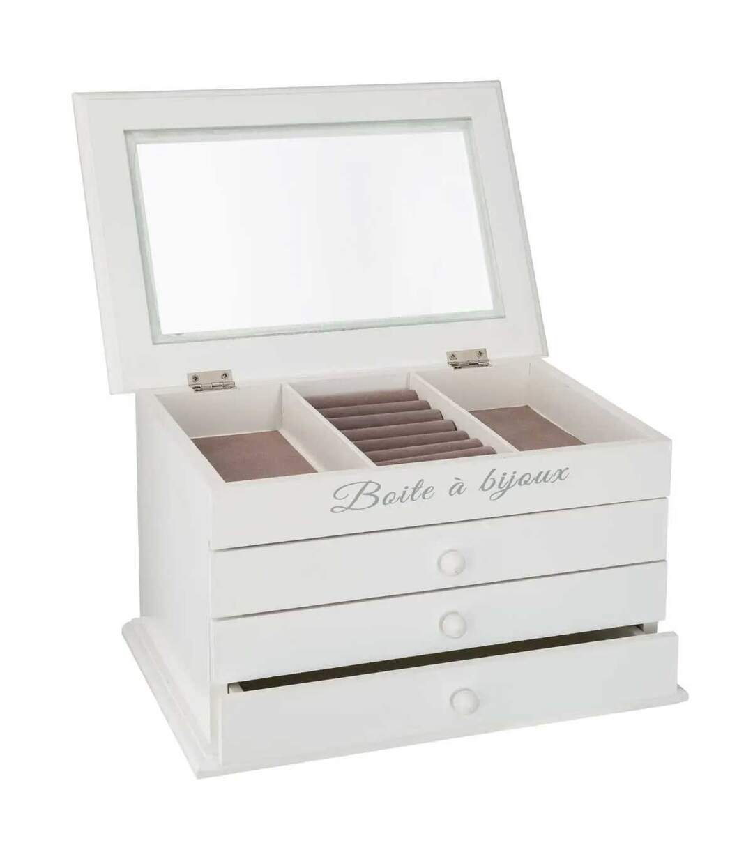 Boîte à Bijoux Vitrée 3 Tiroirs Charme 25cm Blanc-3