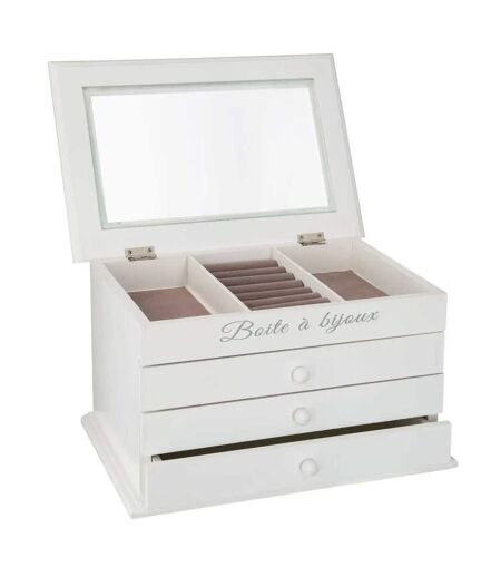 Boîte à Bijoux Vitrée 3 Tiroirs Charme 25cm Blanc