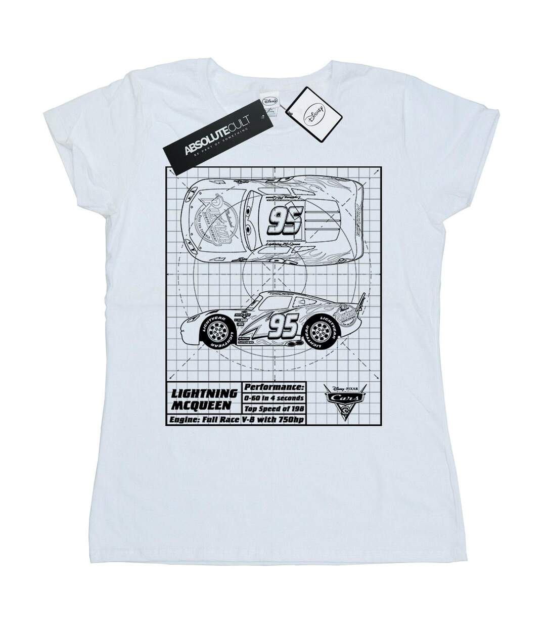 Disney - T-shirt CARS LIGHTNING MCQUEEN BLUEPRINT - Femme (Blanc) - UTBI13739-1