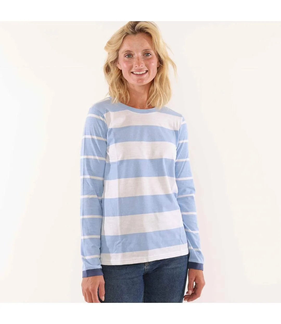 Womens/ladies Striped T-shirt Sky Lazy Jacks-1