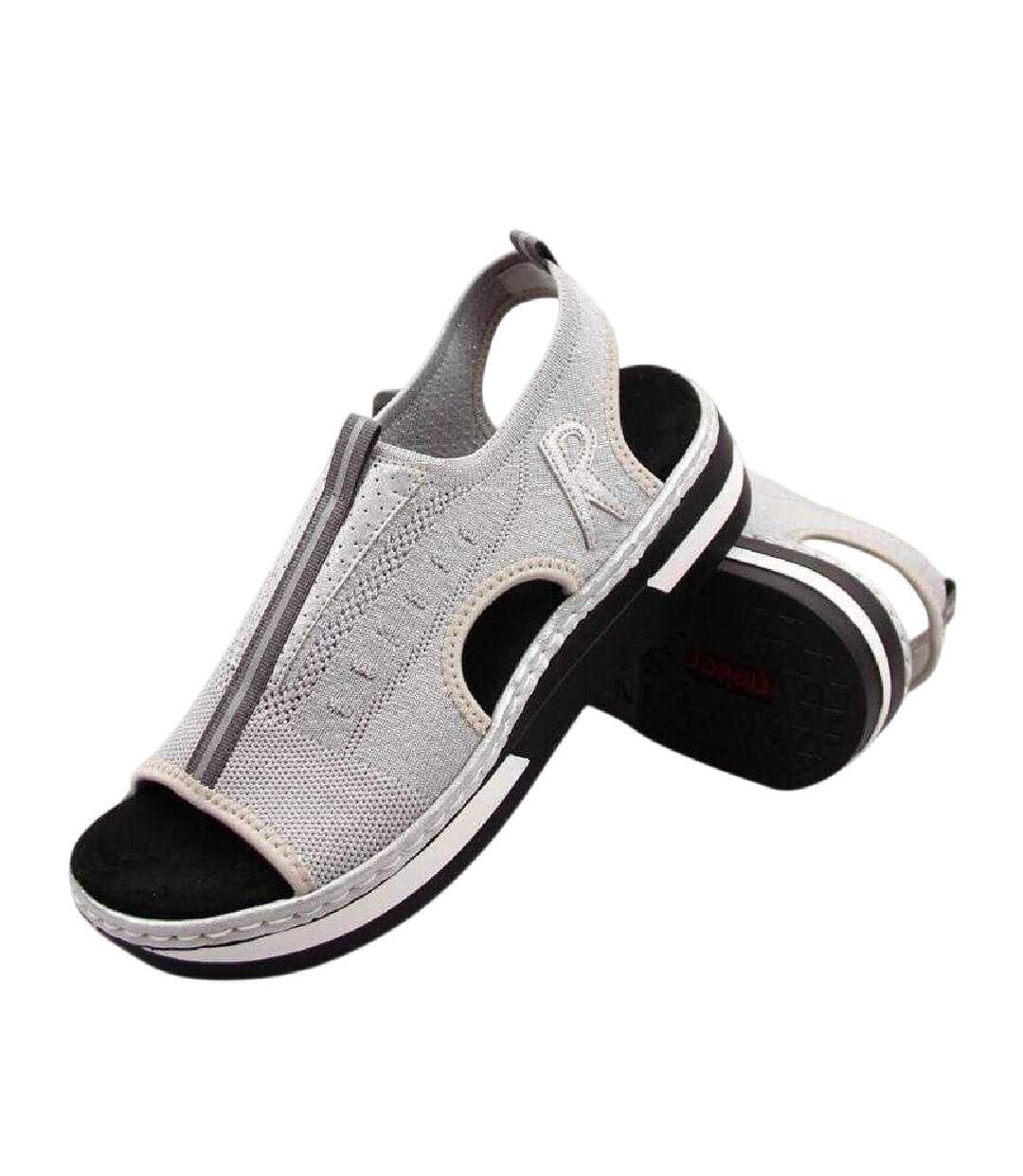 Womens/ladies Wedge Sandals Grey Rieker-3