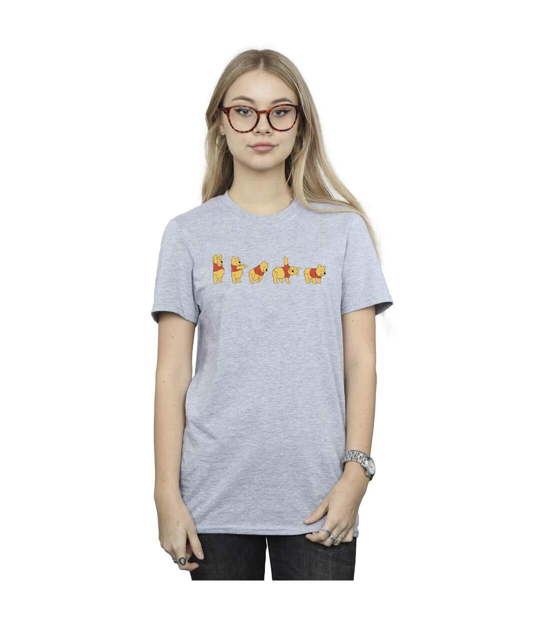 Disney Womens/Ladies Winnie The Pooh Stretching Cotton Boyfriend T-Shirt (Gris sportif) - UTBI47464-2