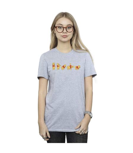 Disney Womens/Ladies Winnie The Pooh Stretching Cotton Boyfriend T-Shirt (Gris sportif) - UTBI47464
