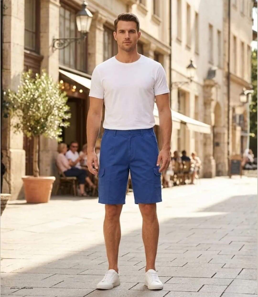 CHALLENGER INCA : Bermuda homme bleu indigo en coton à taille élastiquée style décontracté-5