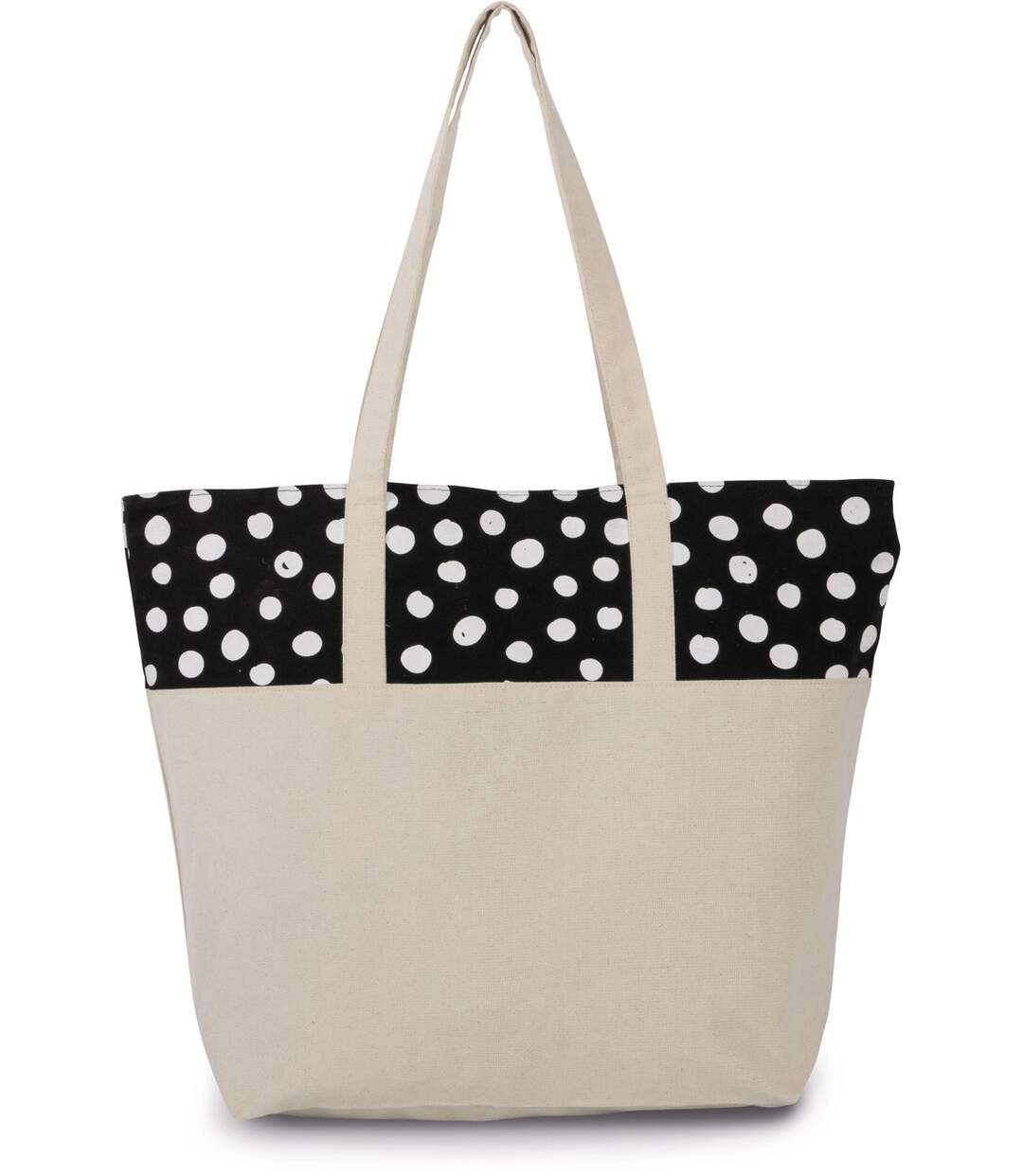 +++ FDS 080523 +++ sac shopping en coton - motifs pois - KI0286 - beige - noir - blanc