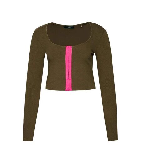 T-shirt Court Manches Longues Femme Vert Kaki Guess