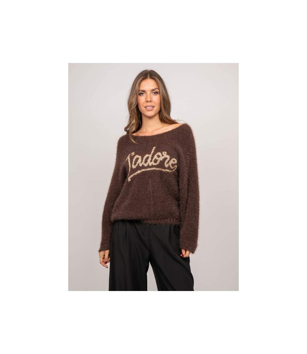 Pull maille poilue fil doré message KOPERDI - Dona X Lisa-1