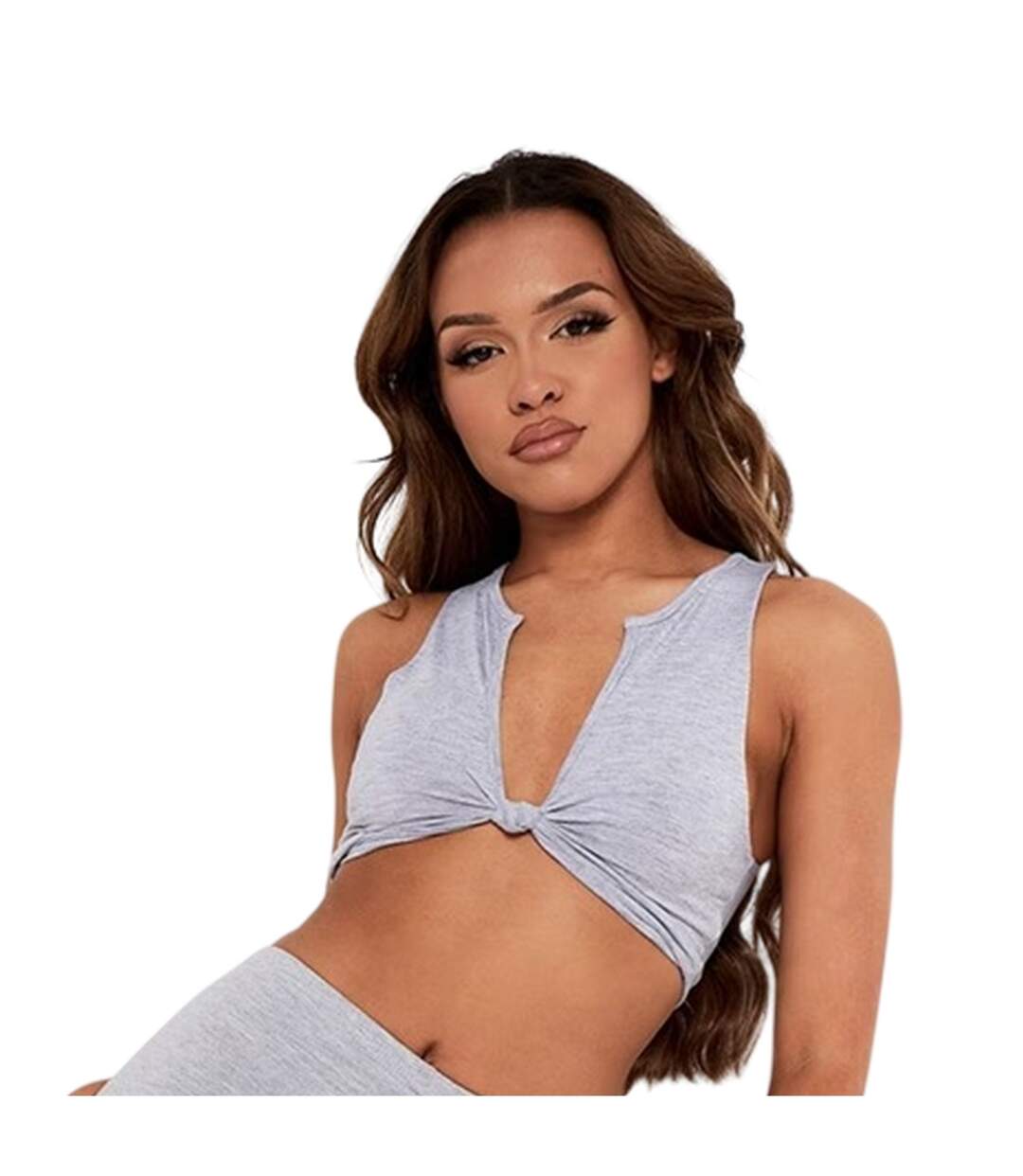 Haut Court Motif/style Nœud Torsadé Femme Gris Missy Empire-2