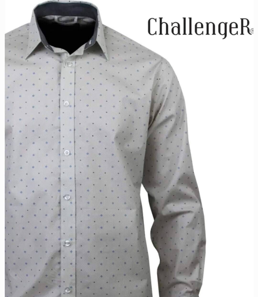 CHALLENGER CH4004 IMPRIME — Chemise à carreaux manches longues gris et bleu : coupe confort en pur coton-4