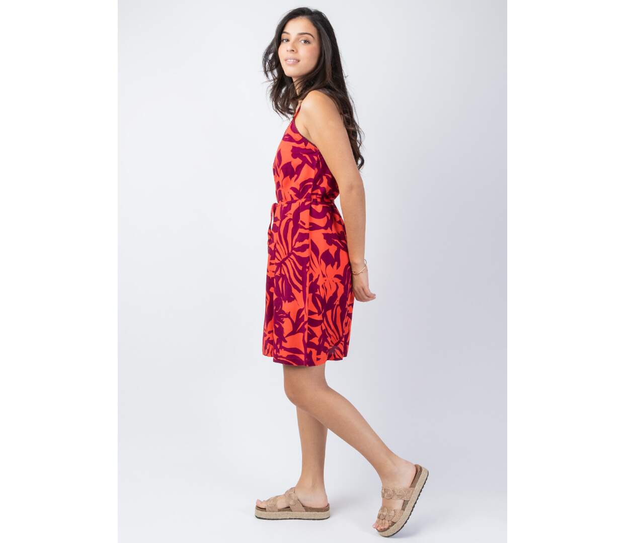 Robe courte fluide fines bretelles AMAYA motif ethnique orangé Coton Du Monde-4