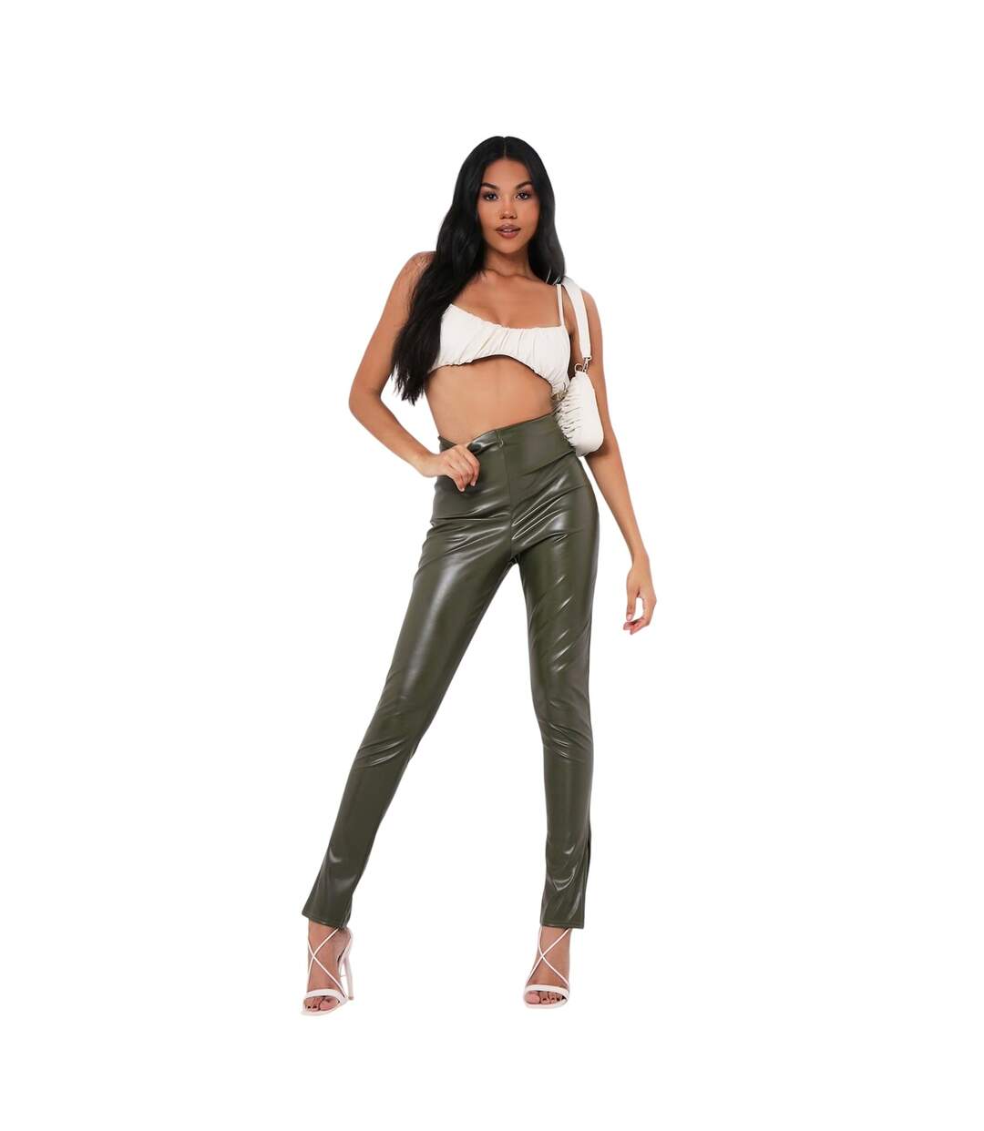 Legging Motif/style Fente Latérale Femme Vert Kaki Missy Empire-1
