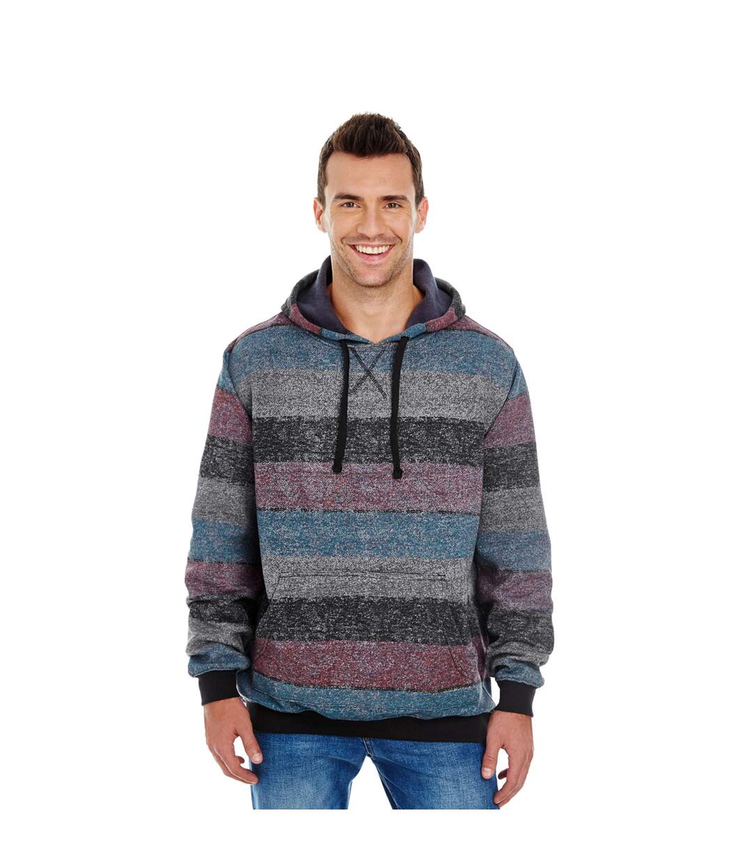 Sweat À Capuche Motif/style Rayé Homme Rouge Noir Burnside-1