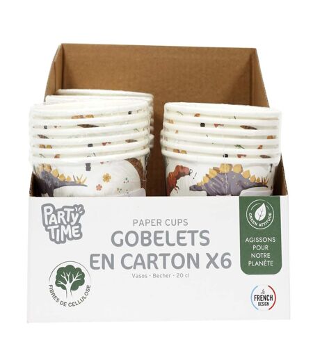 Lot de 6 Gobelets en Papier Dinosaure 20cl Blanc