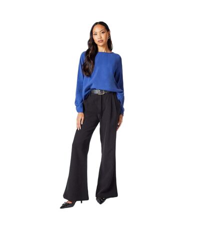 Womens/ladies Plain Sleeve Detail Top Navy Principles
