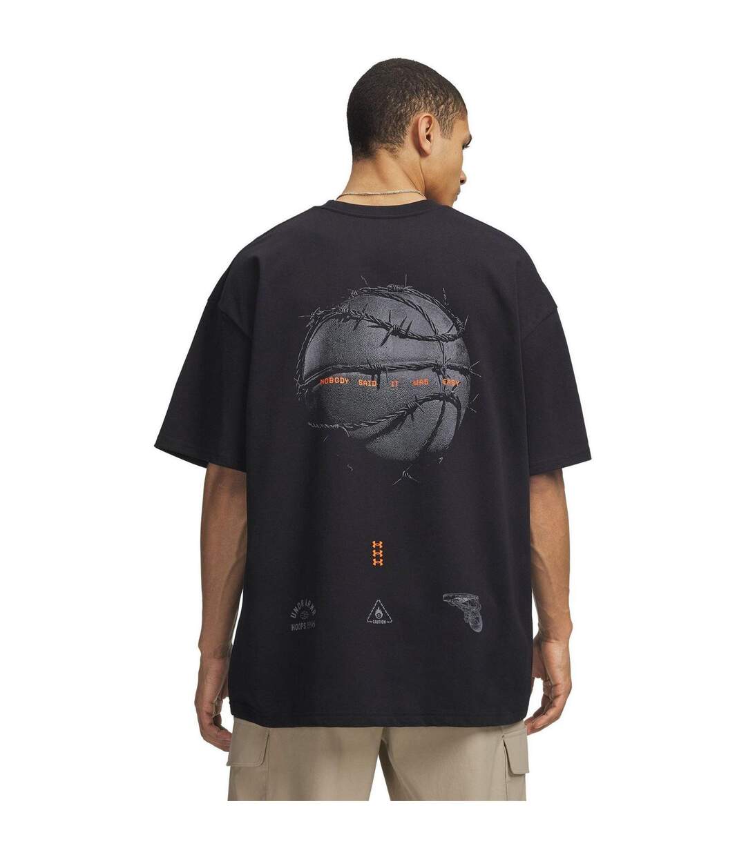 Mens Back Print Heavyweight T-shirt Black Orange Under Armour-2